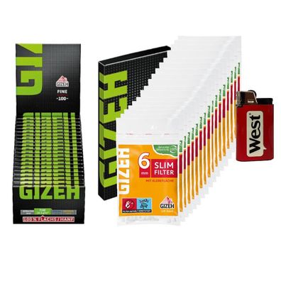 Gizeh Grün Green Blättchen Papers mit Gizeh Filter und Feuerzeug