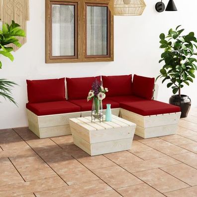 5-tlg. Garten-Sofagarnitur aus Paletten mit Kissen Fichtenholz