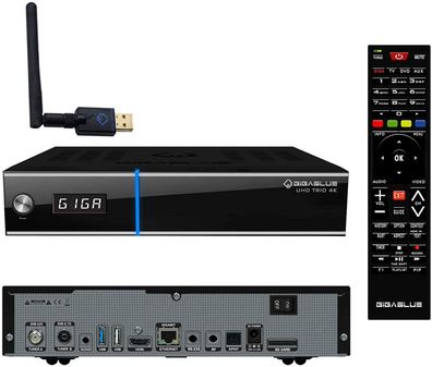 GigaBlue UHD Trio 4K DVB-S2X + DVB-T2/ C Combo mit 600 Mbits GigaBlue Wifi Stick
