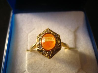 Exklusiver Feueropal Brilliant Ring 750er Gold mexikanischer Opal orange rot