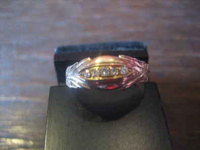 fein verzierter Jugendstil Brilliant Ring Rotgold 375er 9ct Gold 1890 sehr zart