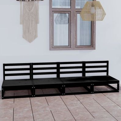 Outdoor-Sofa 4-Sitzer Schwarz Massivholz Kiefer