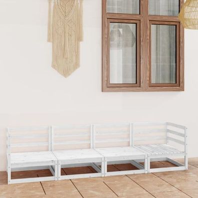 Outdoor-Sofa 4-Sitzer Weiß Massivholz Kiefer