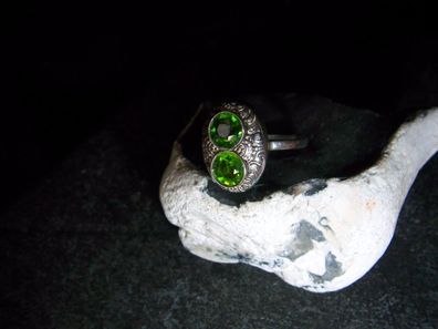 toller Art Deco Ring Silber mit peridot - grünen Steinen - Hingucker! 17,25 mm