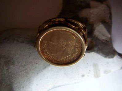 hochfeiner-Goldschmiede Ring Münz-Fassung 750er Fein Gold mexikanischer Peso