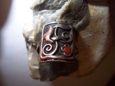 Art Deco Ring 800 Silber floral Rote Koralle Handarbeit 18 mm