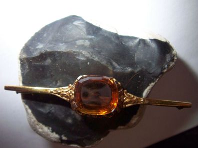 edle Art Deco Krawattennadel Brosche 585er intensiv gelb orangenen Topas 7,4 gr.