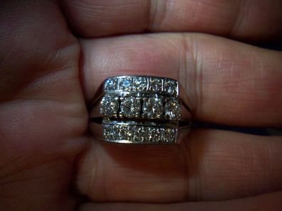 Exklusiver Art Deco 585er Weissgold Brilliant Ring 0.67- 1 Kt. Brillianten