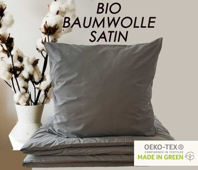 Bio Bettwäsche Baumwolle Satin 155x220 80x80 Set 2tlg. 4tlg. rosa grau mintgrün