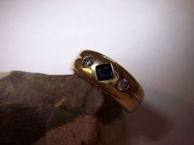 eleganter 585er Gold Damen Ring Bandring echter blauer Saphir Carré Schliff