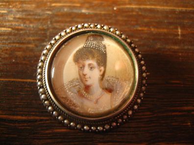Biedermeier Brosche hochfeine Miniaturmalerei Lupenmalerei Miniatur Perlen 1860
