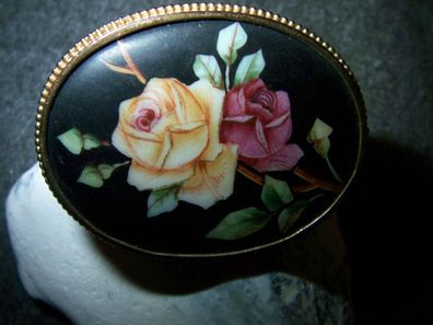 Rose-Brosche- Porzellan -Miniatur-Gemälde– Lupen-Malerei –1930-1950