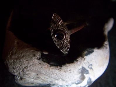 Traum Art Deco Ring blauer Saphir Diamantrosen 585er Gold Platin Schiffchenring