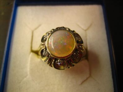 exklusiver Opal Brilliant Ring 585er Gold Goldschmiede Handarbeit Unikat