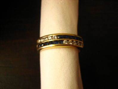 ausgefallener Designer Saphir Brilliant Ring Bandring 750er Gold / 18 ct RG 53