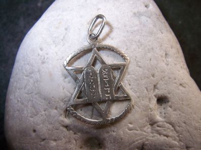 Judaica Anhänger Davidstern Gesetzestafeln 935er Silber 1950-1990