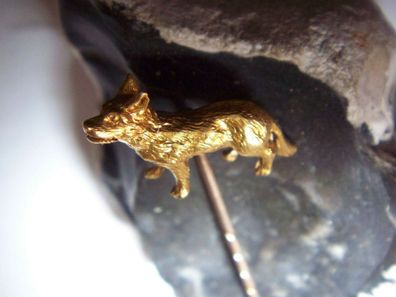 hochfeine vollplastische Schäferhund Krawattennadel 585er Gold 4,7 Gramm