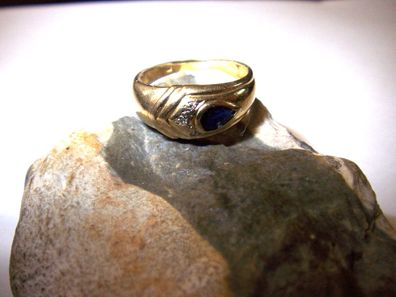 edler blauer Saphir Tropfen BrilliantRing Ring Brillianten Bandring 585er Gold