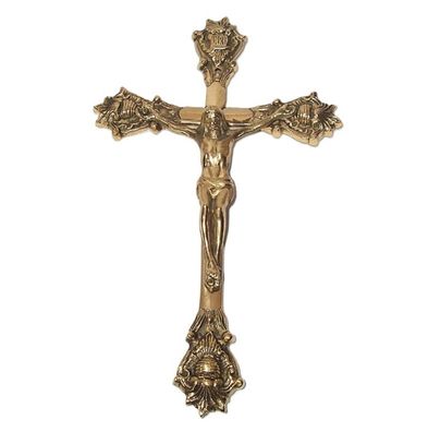 Kruzifix, Jesus am Kreuz, massives Messing Kreuz im Antikstil 32 cm