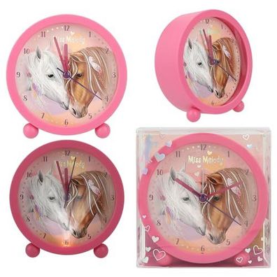 Depesche 12929 Miss Melody - Wecker in Pink für Kinder mit Pferde-Motiv, lautlose Uhr