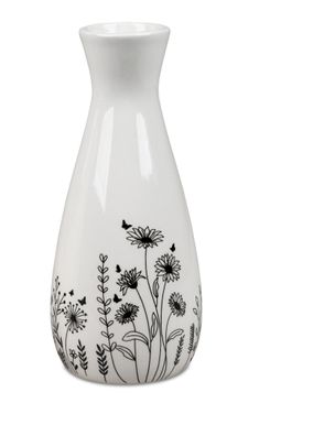 Formano 1 Stück Blumenvase Dekovase Vase aus Keramik Vase 16cm Blumenwiese schwarz/ w