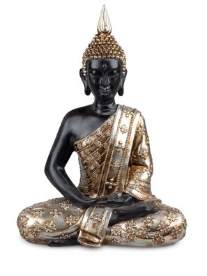 Dekorativer Buddha schwarz - gold 41cm aus Kunststein - gefertigt und mit aufwendigem