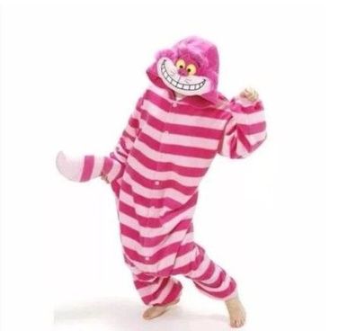 Damen Cheshire Cat One-Piece Hooded Pyjama Cosplay Kostüm Winter Schlafanzug NEU