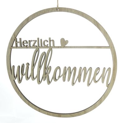 Riffelmacher Dekoanhänger Ring mit Schriftzug Herzlich Willkommen Ø 30 cm - Holz