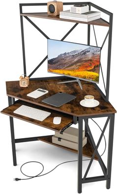 Schreibtisch mit Ladestation, Eck Computertisch mit Tastaturablage & 2 Ablagen