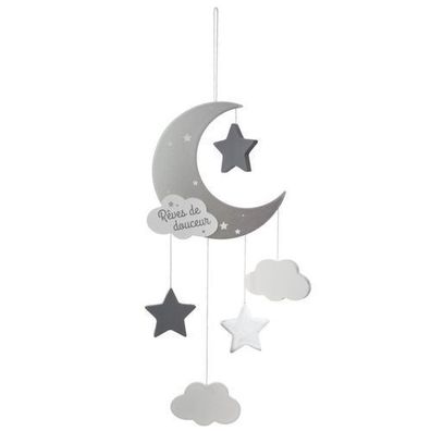 Hängende Dekoration Mond- und Wolkenmotiv grau Kinderzimmer Wanddeko Modern-Stil Deko