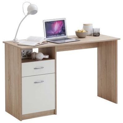 Schreibtisch mit 1 Schublade 123x50x76,5 cm Eiche und Weiß