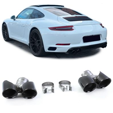 Doppelrohr Endrohre Schwarz passend für Porsche 911 991.2 15-19 3.0 370PS