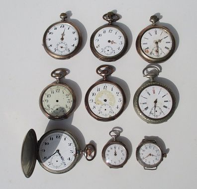 9 Taschenuhren / 800 Silber / Pocket watch / antike Uhr / Uhrmacher / Silber