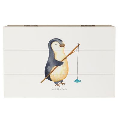 Mr. & Mrs. Panda Holzkiste Pinguin Angler ohne Spruch (Gr. 19 x 12 cm)