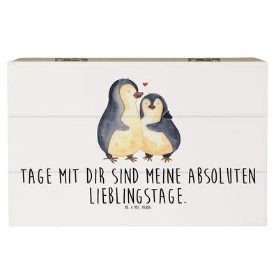 Mr. & Mrs. Panda Holzkiste Pinguin umarmen mit Spruch (Gr. 19 x 12 cm)