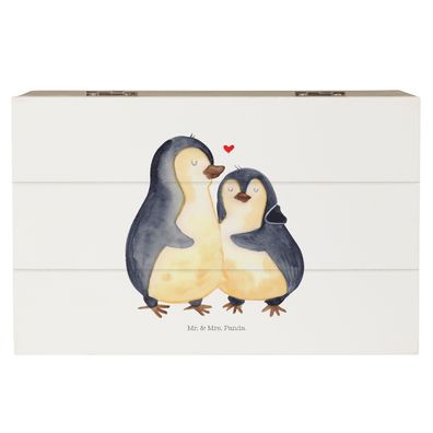 Mr. & Mrs. Panda Holzkiste Pinguin umarmen ohne Spruch (Gr. 19 x 12 cm)