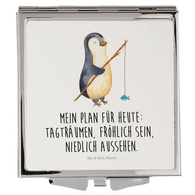 Mr. & Mrs. Panda Handtaschenspiegel quadratisch Pinguin Angler mit Spruch