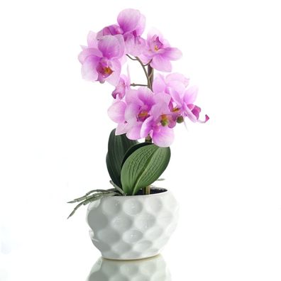 GASPER Orchidee Lila-Rosa im weißen Steinguttopf 33 cm - Kunstpflanzen