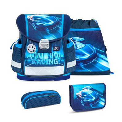Rucksack ergonomisches Schulranzen-Set 4-teilig "Racing Blue Neon"