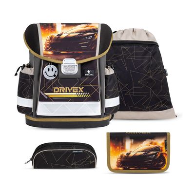 Rucksack ergonomisches Schulranzen-Set 4-teilig "Drivex" mit Brustgurt