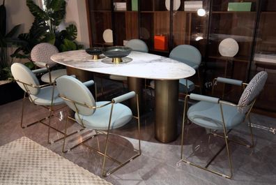 Esszimmer Designer Ovaler Esstisch weiß Luxus Edelstahl Tische Tisch