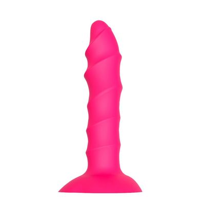 Twisted Plug Dildo Saugfuß gerippt Rippen 14cm Silikon pink
