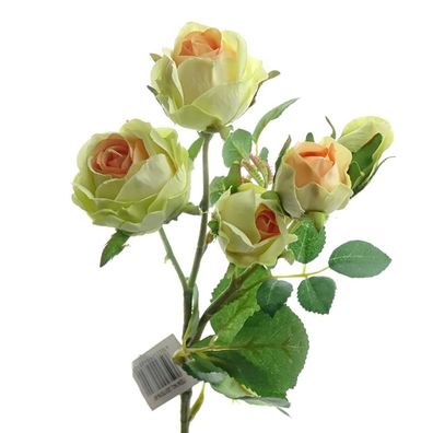 GASPER Polyanta-Rose Creme & Grün & Apricot 39 cm - Kunstblumen