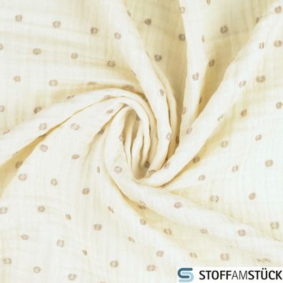 Stoff Baumwolle Musselin Punkte natur beige Double Gauze Gaze Kleider Tücher