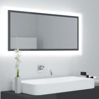 LED-Badspiegel Hochglanz-Grau 100x8,5x37 cm Acryl