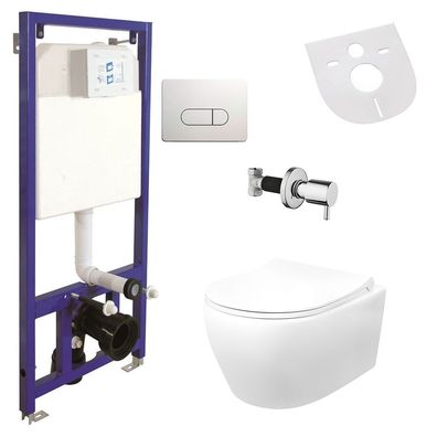 Hänge Wand Dusch WC Taharet/ Bidet Funktion + Komplette SET Toilette Spülrandlos