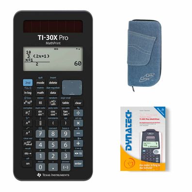 TI-30 X Pro MathPrint + Schutztasche Jeans Hell + Buch: TI-30X Plus MV