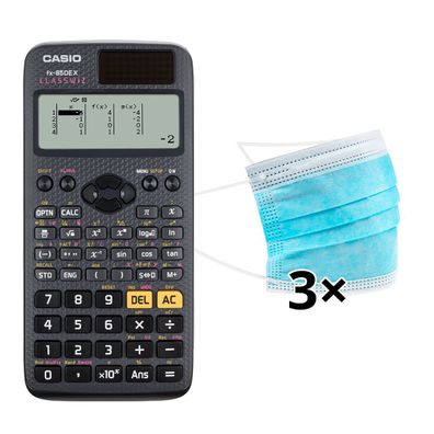 Taschenrechner Casio FX 85 DE Plus Schulrechner Büro + 3x Mundschutz blau SET