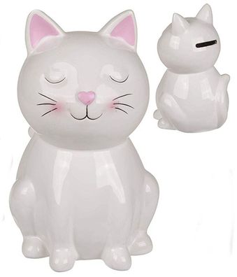 Spardose Katzen Figur Keramik weiß mit Schloß Kätzchen Geschenk Sparschwein