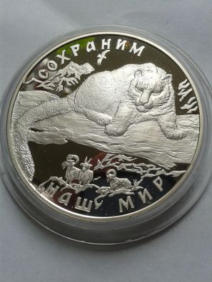 25 Rubel 2000 PP Russland Schneeleopard 5 Unzen Silber 2000 - Rarität